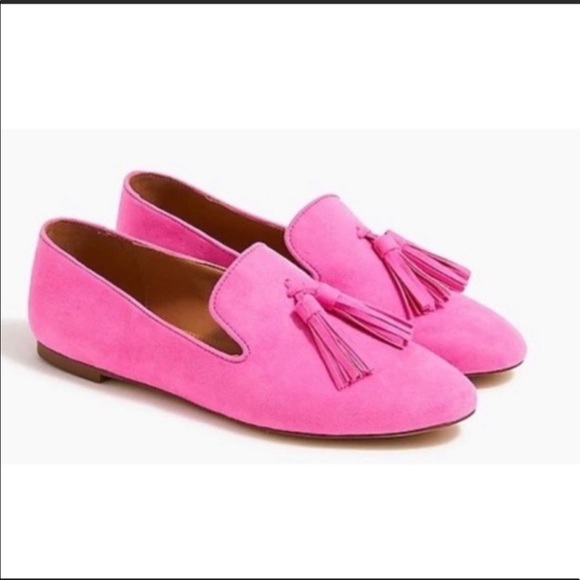 J.Crew fuchsia pink slip on tasseled Loafers slip on Flats shoes